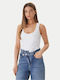 Damen Bluse Baumwolle Ärmellos Weiß
