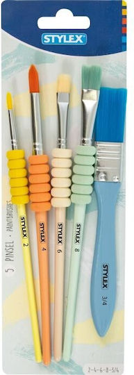 Brush Set 5 Pieces Card Round No2 No4 Flat No6 No8 + 1 Spalter 3 4 Assorted Colors Stylex