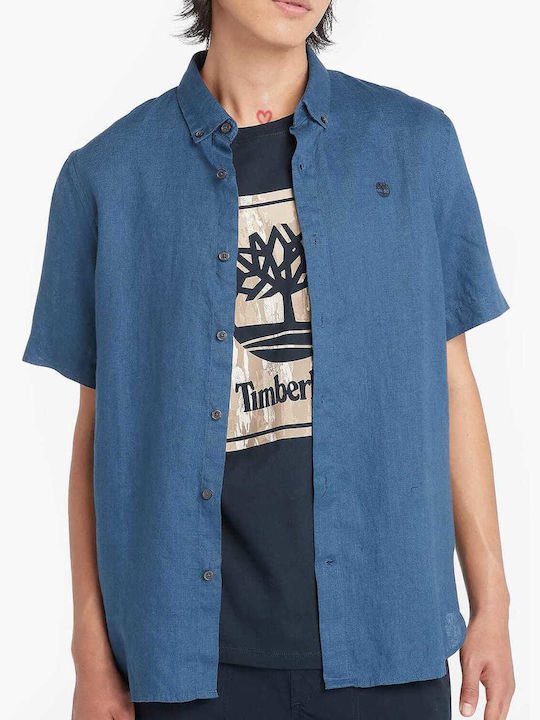 Timberland Short Sleeve Linen Shirt Blue