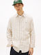 Long Sleeve Linen Shirt in Regular Fit Striped Beige/Blue