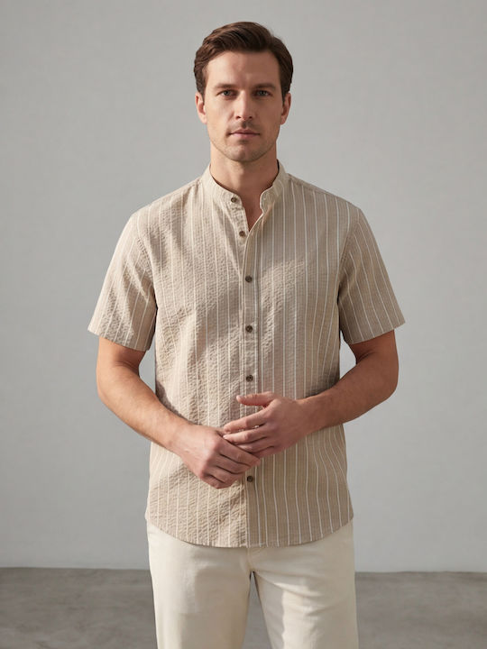 Short Sleeve Striped Brown Shirt