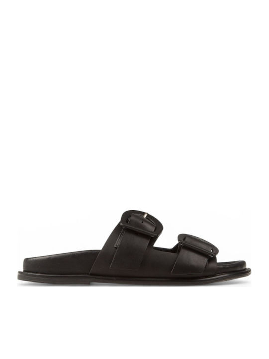 Deri Damen Flache Sandalen Schwarz