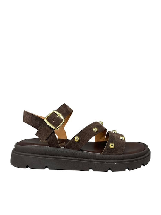 Damen Flatforms Braune Sandalen