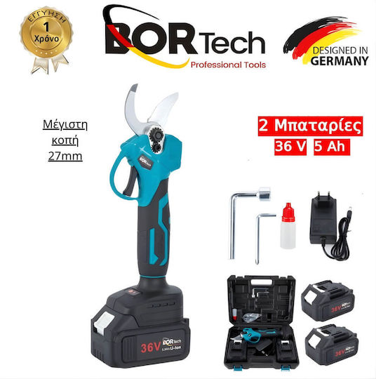 Bortech Ψαλίδι Κλαδέματος Μπαταρίας 36V 2x6Ah/6Ah με Μέγιστη Διάμετρο Κοπής 37mm σε Βαλιτσάκι Μεταφοράς