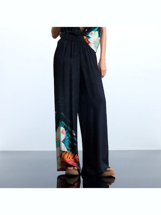 Women's Fabric Trousers Floral Black