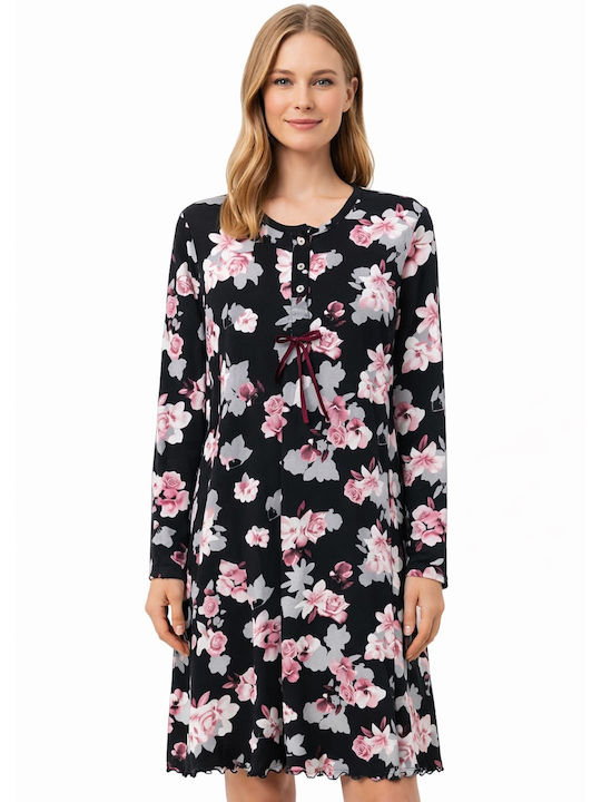 Nina Club Winter Cotton Women's Nightgown Black