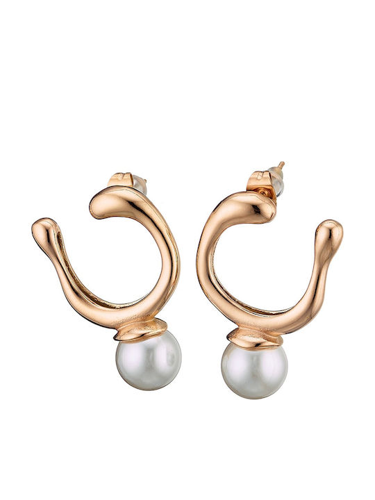 Verorama Gold Plated Steel Hoop Earrings With Pink Pearls