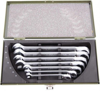 Proxxon 23124 Set Chei Poligonale Germane Cu Inel Cu Clichet 7 Piese 8–19 Mm Mecanism Cu 72 Dinți Pârghie De Inversare Unghi 15° Carcasă Metalică