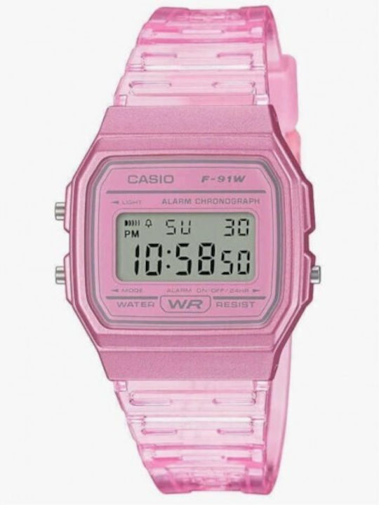 Casio Ψηφιακό Ανδρικό Ρολόι Μπαταρίας με Ροζ Καουτσούκ Λουράκι