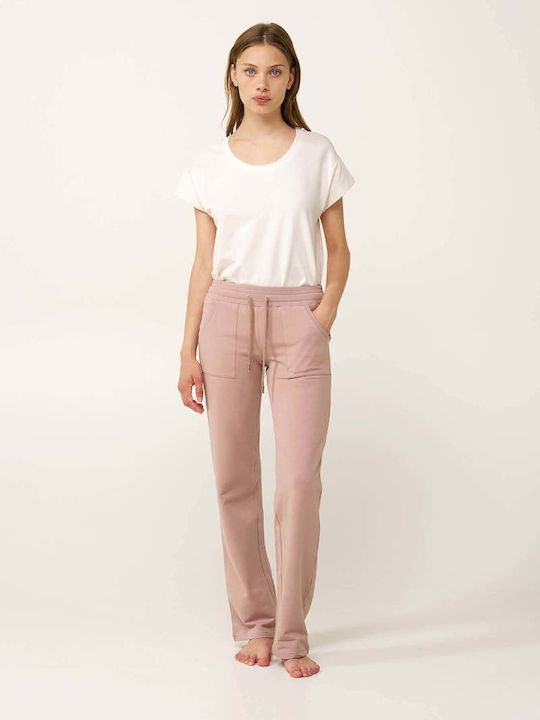 Damen Stoffhose mit Gummiband in Gerader Bein Stil Rosa