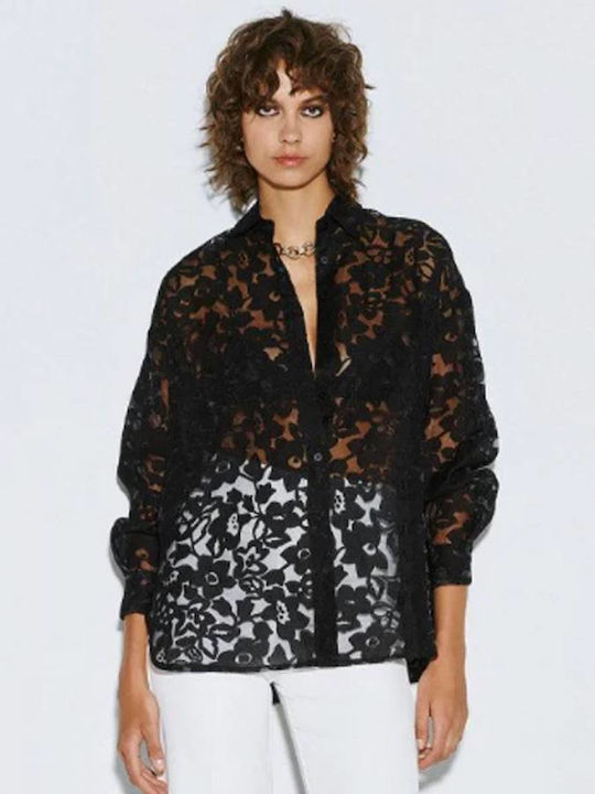 Μακρυμάνικο Γυναικείο Πουκάμισο Black Floral