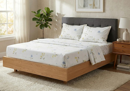 Limneos Сет Единични Памучни Спални Комплекти Sweet Sleep Флорис Бежов 160x270см