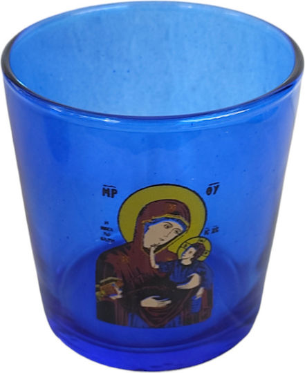 Glass Blue Panagia Oil Lamp Cup 8.5x12 cm Capacity 510ml