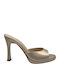 Leather Mules with Heel in Gold Colour