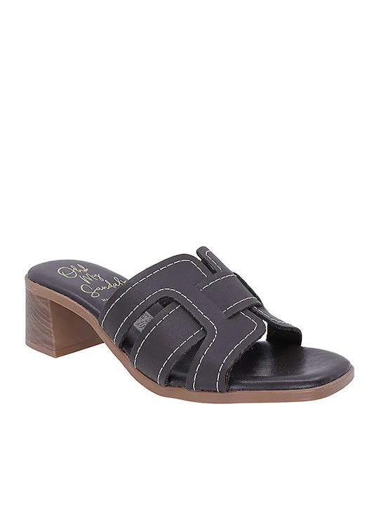 Leather Mules With Heel In Brown Colour
