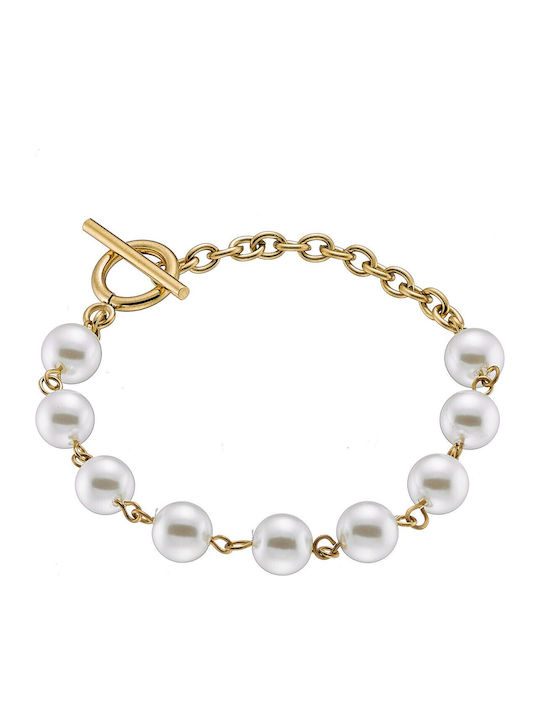 Verorama Women's Gold Plated Steel Bracelet with Pearls