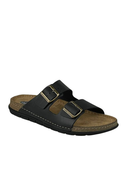 Yfantidis Leder Herrensandalen in Schwarz Farbe