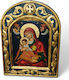 Icon Holy Mary Hagiography Aged Wood Carved 37x27.5 Cm