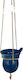 Vigil Oil Lamp Hanging Blown Glass Olive Oil Or Candle Blue Cup Size 10.5x13 Cm With Chain 72 Cm Length