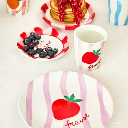 Que Rico Fraise Πιάτο Γλυκού Κεραμικό Λευκό με Διάμετρο 18cm