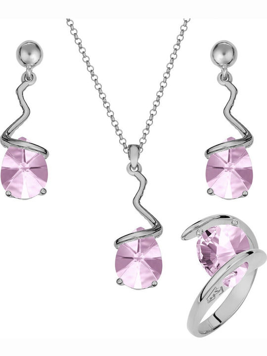 Verorama Set with Necklace Earrings & Ring from Silver with Stones