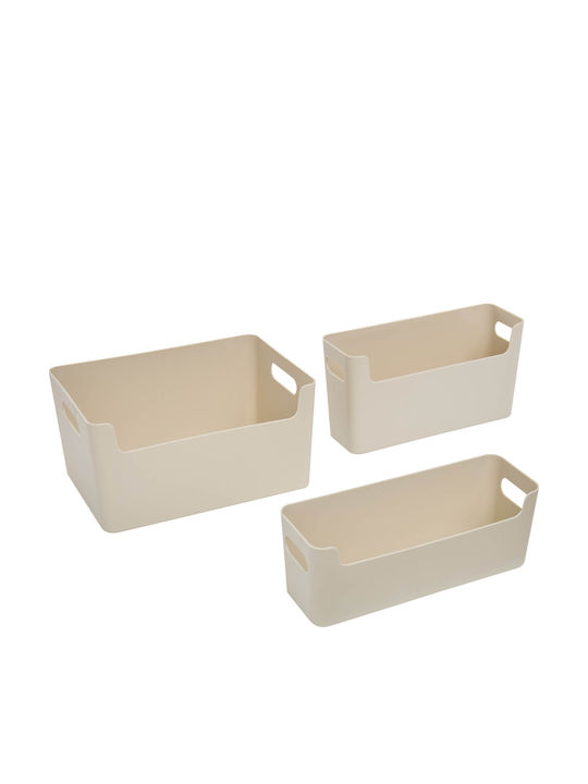 5Five Plastic Storage Box with Lid Beige 3 Pieces