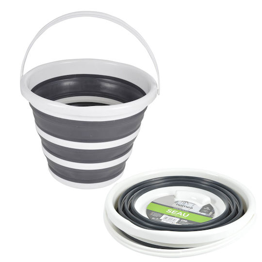 Folding Round Cleaning Bucket 32x32x24cm Silicone Capacity 10lt Gray