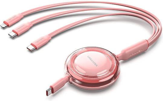 Vention Retractable USB to Type-C / Lightning Cable 5A Ροζ 1.1m TRKPBE