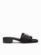 Leder Flache Damen Sandalen Schwarz