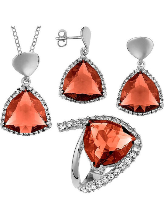 Verorama Set with Necklace Earrings & Ring from Silver with Stones