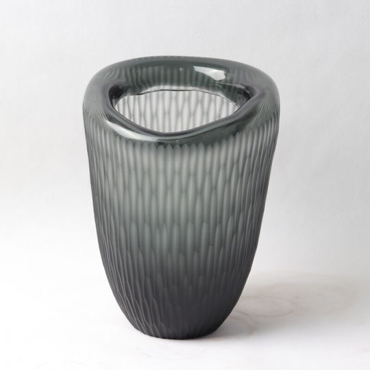 Декоративна Стъклена Синя Ребриста Ваза 19x18x25см