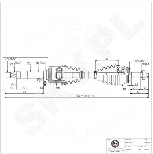 Ax De Transmisie Mișcare Fiat Stilo Față Dreapta 46307863