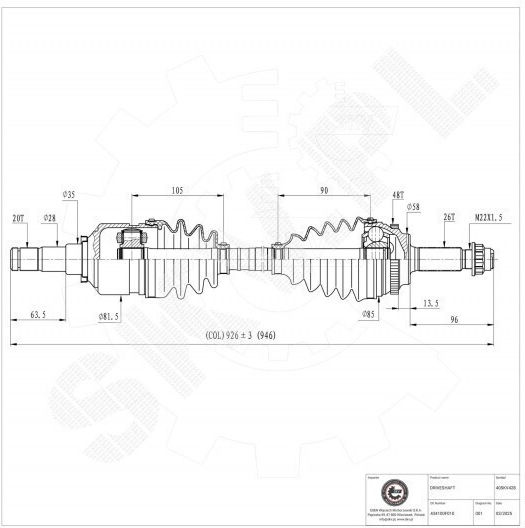 Ημιαξόνιο Κίνησης Toyota Corolla Verso Εμπρός Δεξιά 434100f010