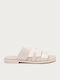 Leder Damen Anatomisch Flache Sandalen Weiß