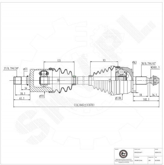 Jumătate De Axă De Transmisie VW California Multivan Transportator Față Stânga 7e0407274h