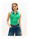 Women's Sleeveless Green Polo Blouse