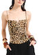 Women's Corset Top with Spaghetti Straps Brown Animal Print