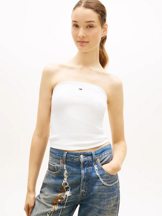 Tommy Hilfiger Tjw Bluza Damă Crop Top Bumbac Ecru