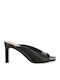 Leather Women's Mules with High Heel in Black Color