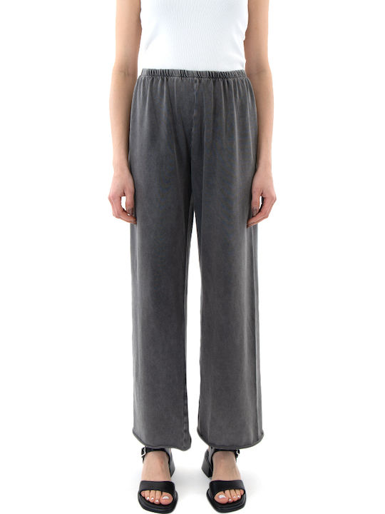 Pants Γυναικείο Ψηλόμεσο Υφασμάτινο Παντελόνι με Λάστιχο σε Relaxed Εφαρμογή Γκρι