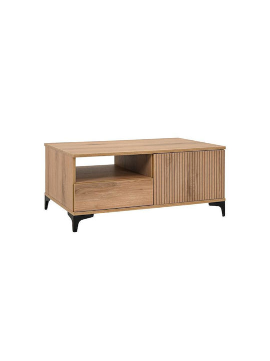Rectangular Central Coffee Table Alicante Wooden with Drawers Natural Canella Oak M100xW64xH45cm