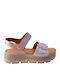 Δερμάτινα Γυναικεία Σανδάλια Flatforms Ασημί