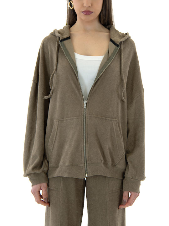 Four Minds Women's Sweatshirt Cardigan Hooded Beige