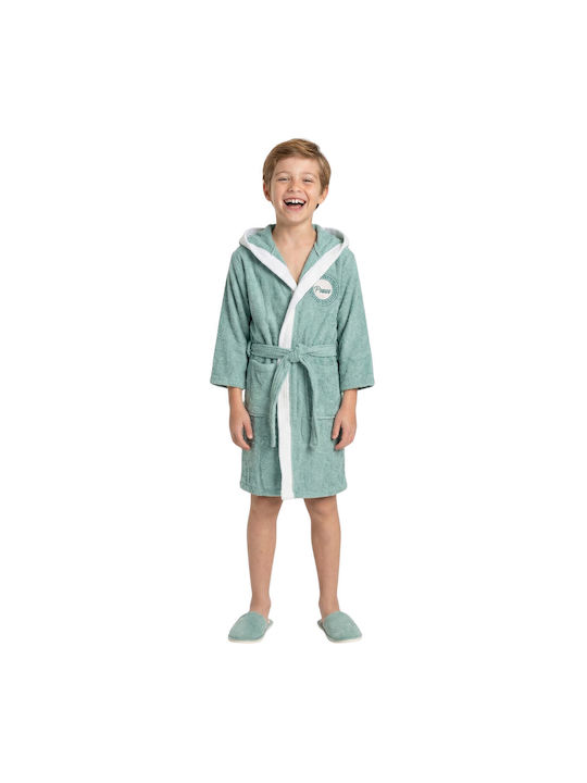 Minilori Baby Kids Bathrobe Green with Hood