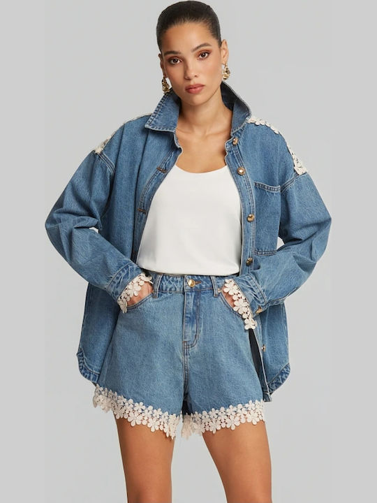 Long Sleeve Women's Denim Shirt Blue