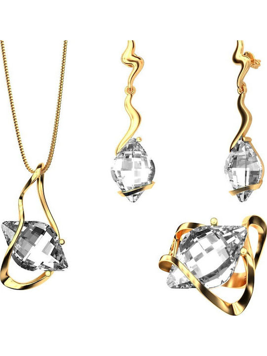 Verorama Set with Necklace Earrings & Ring Made of Gold Plated Silver with Stones