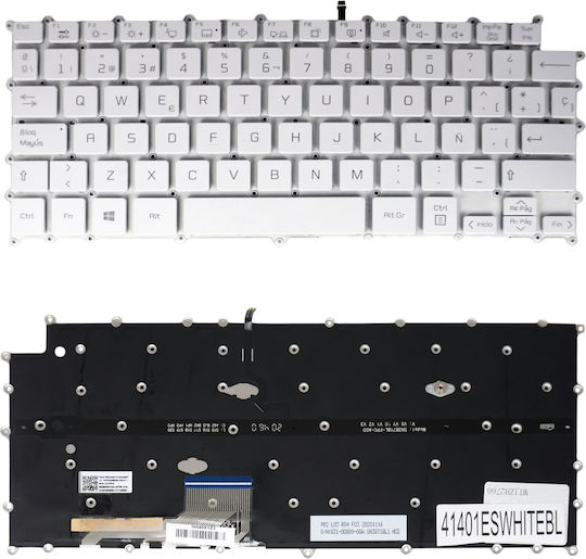 Spanish Laptop Keyboard For LG Gram 13u70q 13ud70q 13ud70p 13u70p 13ud70q-gx30k sn2882bu1 sg-a9792-xr sg-a9792-xra es No Frame Backlit White Code 41401eswhitebl