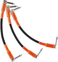 Ortega Oecpa3-06 Cable 1/4" 6.3 Mm Angled Patch 18 Cm Black Pvc Orange Sleeve Braided Copper Shielding Pack 3