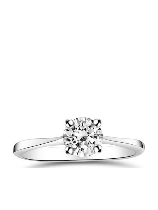 Chrilia Single Stone Ring in 18K White Gold with Diamond