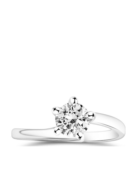 Chrilia Single Stone Ring From 18K White Gold With Diamond